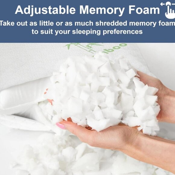 Bamboo Shredded Memory Foam Pillow Hypoallergenic Washable Cover King Queen‎ - Picture 6 of 11